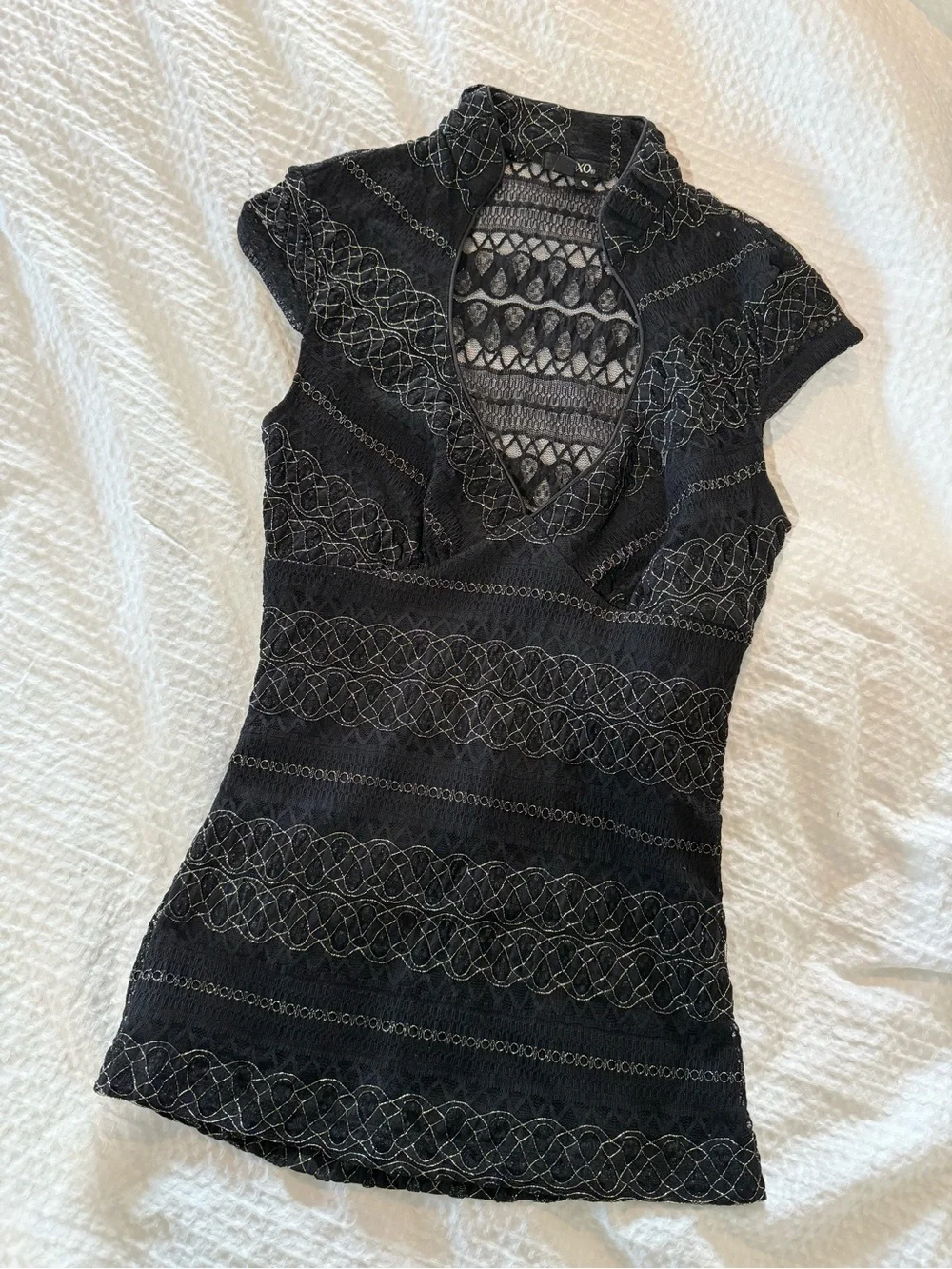 Vintage XOXO Black Lace-Panel Knit Tank Top - Picture 1 of 3